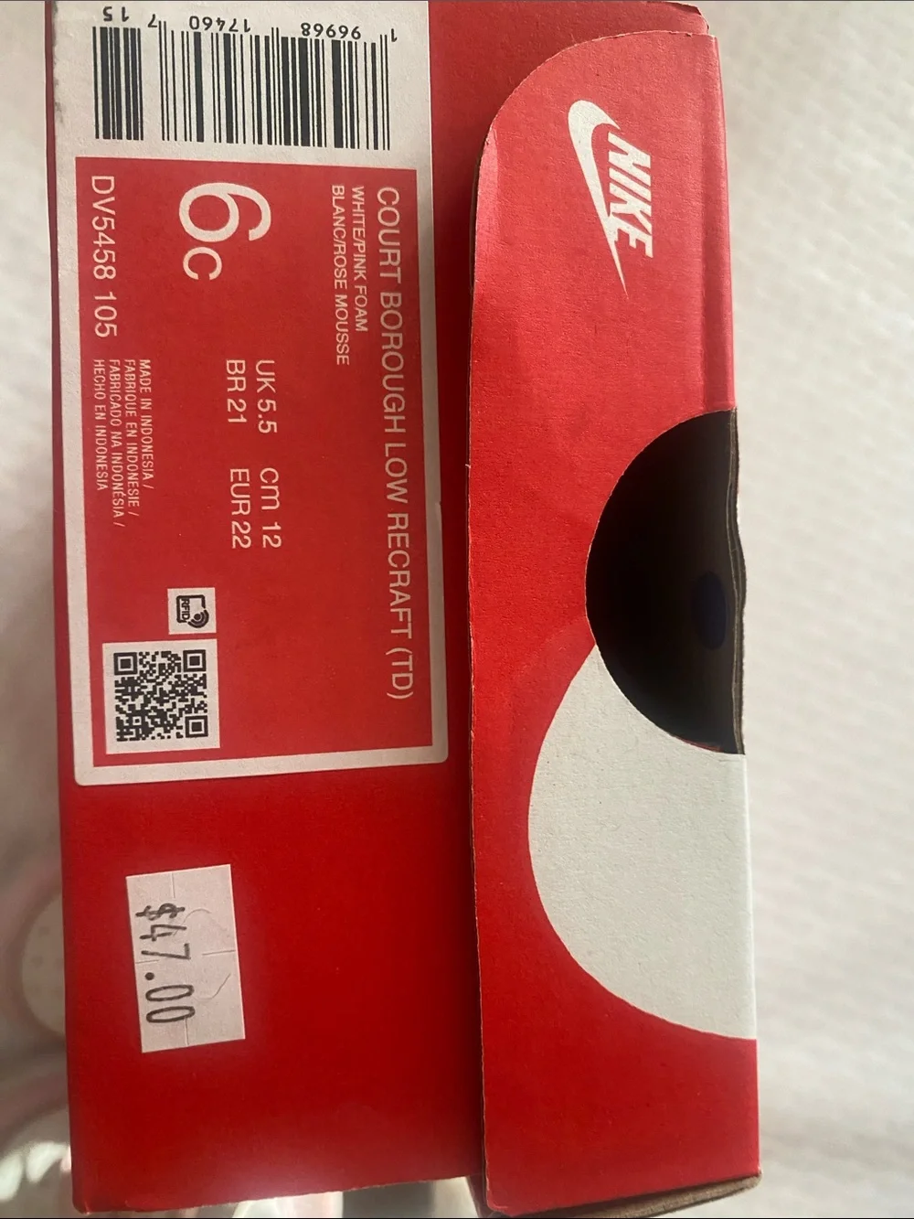 Nike Kids White and Pink Hook-and-Loop Sneakers